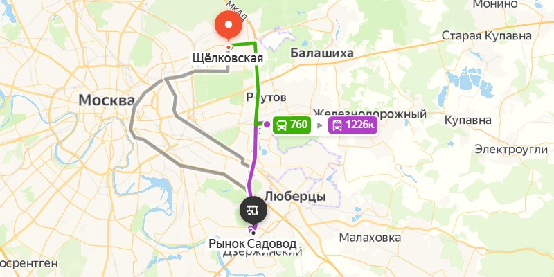 Маршрут до Садовода от метро Щелковская